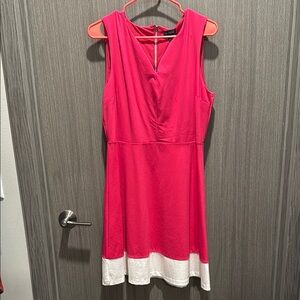 The LIMITED Vibrant Pink and White Sleeveless V-Neck Midi Dress